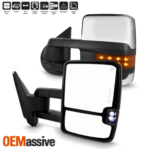 For 07-13 Chevy Silverado GMC Sierra Power Fold Heated Mirrors LED Signal Chrome