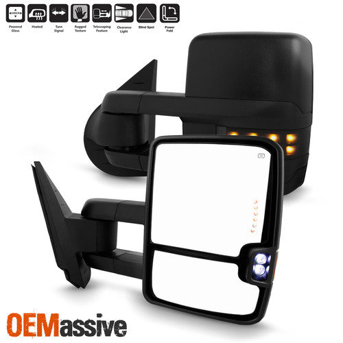 For 07-13 Chevy Silverado GMC Sierra Power Fold Heated LED Mirrors Black Smoke