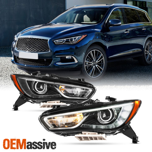 For 2016-2018 QX60 LED DRL HID/Xenon Headlights Light Non-AFS Left + Right Lamps