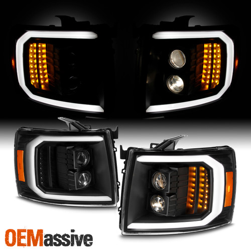 For 07-13 Chevy Silverado 1500 2500HD Projector Black Headlights Pair LED Signal