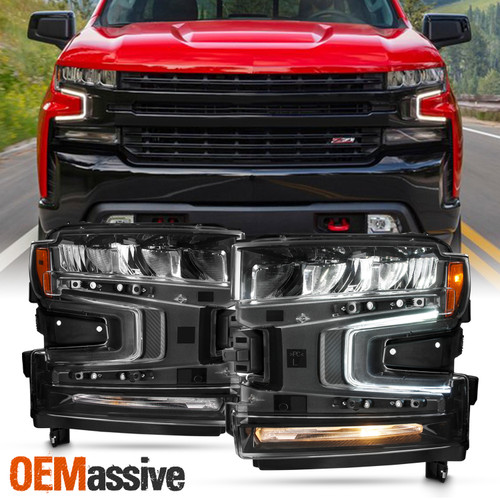 For 19-21 Chevy Silverado 1500 Full LED Headlight w/Halogen Signal Left + RIght