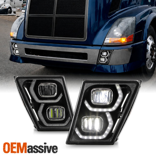 For 03-17 Volvo VNL Auxiliary Driving Dual Lens LED Halo Bar Tube Fog Light Pair