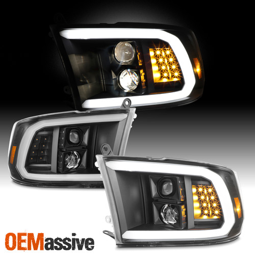 For 09-18 Dodge Ram 1500 2500 3500 Halogen w/LED DRL Projector Headlights Black