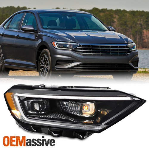 For 2019-2021 Volkswagen Jetta LED Tube DRL Projector Black Headlight Passenger