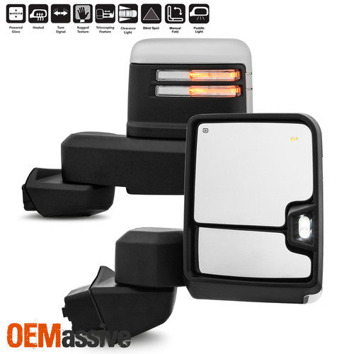 For 19-22 Chevy Silverado 1500 Power Heat Chrome Towing Mirror +LED Turn Signal