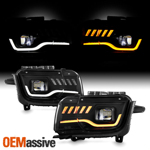 For 10-13 Chevy Camaro LED Projector Headlights w/Sequential Switchback Black