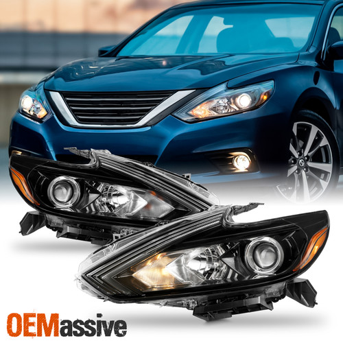 For 2016-2018 Altima 4-Door [Halogen Type] Sedan Headlights Black OE Replacement Set
