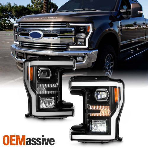 For Black 17-2019 Ford F250 Full LED Projector Headlight w/DRL Sequential Signal