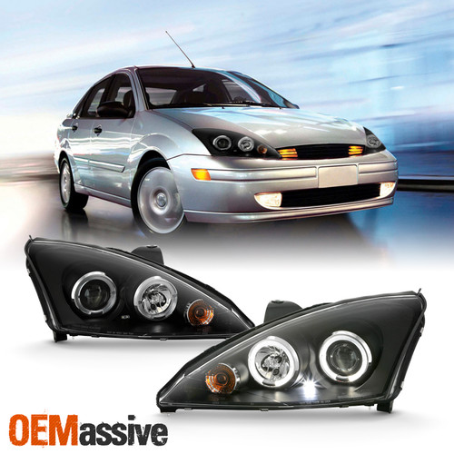 For 00-04 Ford Focus Black Housing [Halo Ring] Halogen Type Projector Headlights