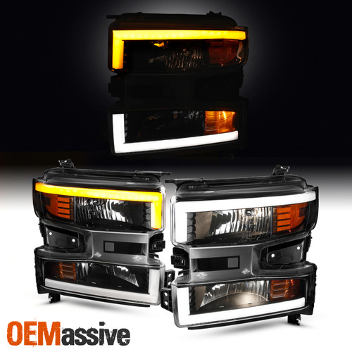 For 2019-2022 Chevy Silverado 1500 Halogen w/LED DRL Switchback Headlights Black