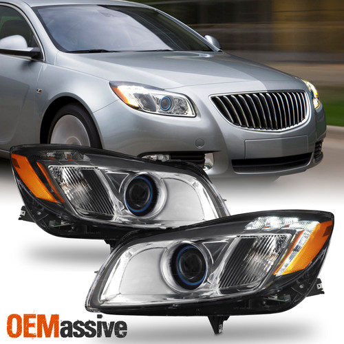 For 11-13 Buick Regal HID Projector [Blue Ring] Black Headlights w/LED DRL Pair