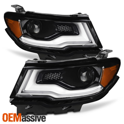 2017-2021 Jeep Compass Projector Headlights w/DRL Led Light Bar (Halogen Fit)