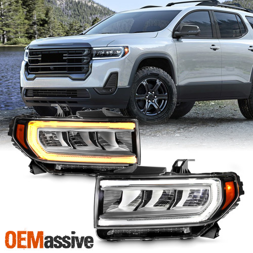 For 2020-2023 GMC Acadia AT4 LED Chrome Headlights w/Turn Signal Switchback Pair