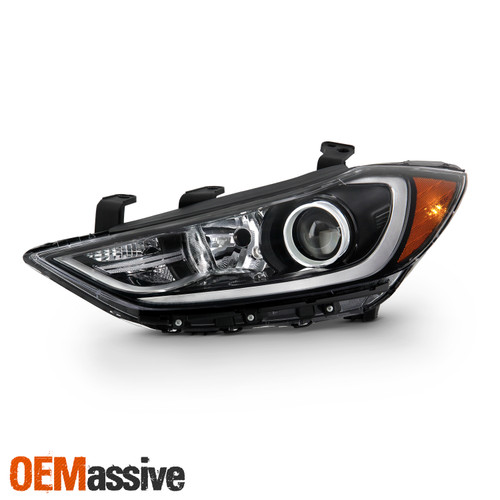 For 2017-18 Elantra [Halogen Type] Non-DRL Projector Black Headlight Driver Left