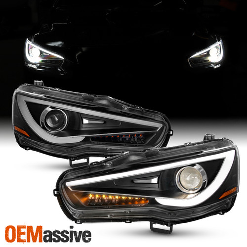 For 08-17 Mitsubishi Lancer Evo LED DRL Bar Sequential Signal Projector HeadLamp