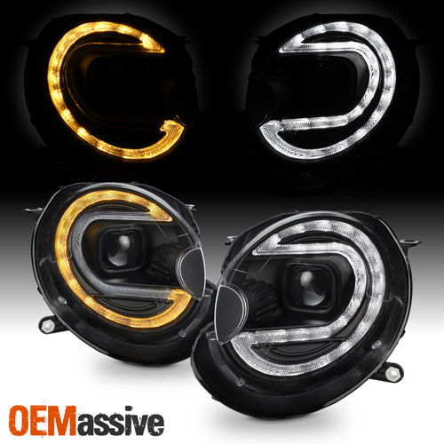 For 2008-2014 Mini Cooper Halogen Projector Black Headlights pair LED SwithcBack