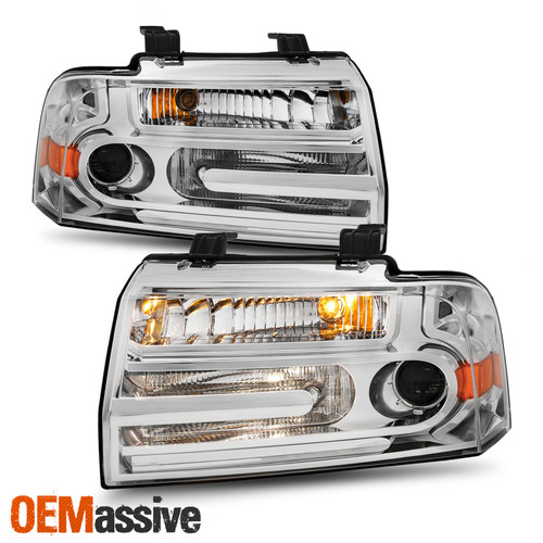 For 2007-2014 Lincoln Navigator SUV [HID Type] Projector Chrome Headlights Pair