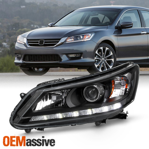For 13-15 Honda Accord Sedan Halogen Projector Black Headlight Driver w/ LED DRL