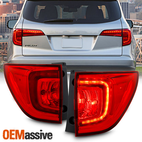For 2016-2018 Honda Pilot SUV LED Bar DRL Chrome Red Clear Tail Light Outer Pair