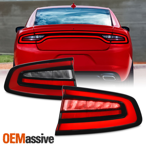 For 2015-2022 Dodge Charger LED Tube DRL Chrome Red Clear Tail Lights Outer Pair