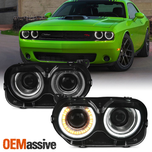 For 2015-2022 Dodge Challenger HID/Xenon Type Headlights Pair w/ LED DRL Signal