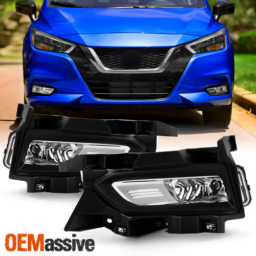 For 20-22 Nissan Versa Halogen Chrome Fog Lights Pair w/ Switch+Wiring Harnesses