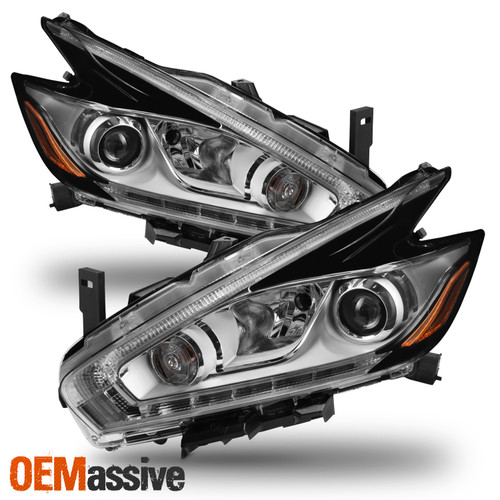 For 2015-2016 Nissan Murano [LED DRL Running] Projector Chrome Headlights Pair