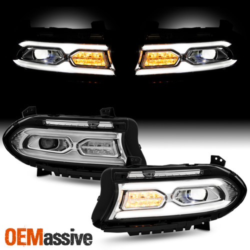 For 2015-2022 Dodge Charger Full LED DRL Signal Projector Chrome Headlights Pair