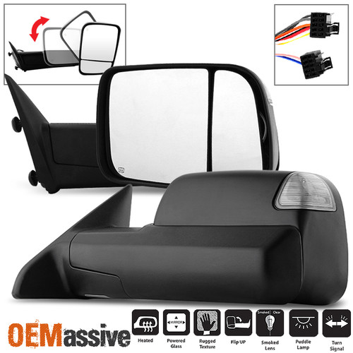 Fit 2009-2012 Dodge Ram Pickup Truck Power Heated LED Signal Towing Side Mirror