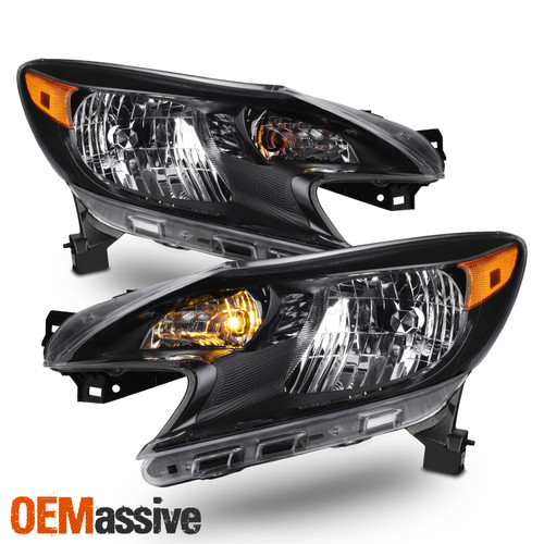 For 2014-2016 Nissan Versa Note Black Headlights Headlamp Driver+Passenger Pair