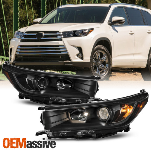 For 2017-2019 Toyota Hightlander LE / XLE Halogen Black Headlights w/Non LED DRL