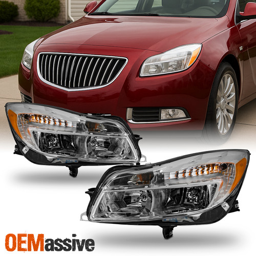 For 2011-2013 Buick Regal [Halogen Type] Chrome Headllight Pair Driver+Passenger