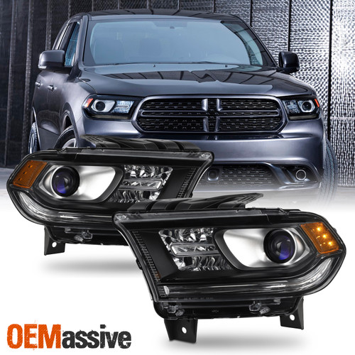 For 2014-2017 Dodge Durango Halogen Projector Black Headlights Pair w/o LED DRL