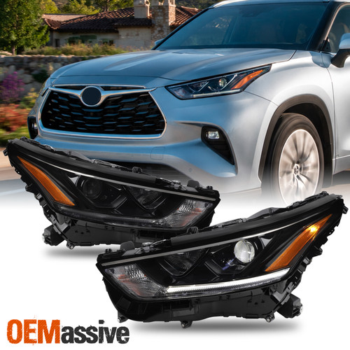 For 2020-2024 Toyota Highlander XSE Projector Black Headlights Pair w/ LED DRL