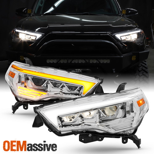 For 14-23 Toyota 4Runner Halogen Projector Chrome Headlights Pair w/ LED Signal