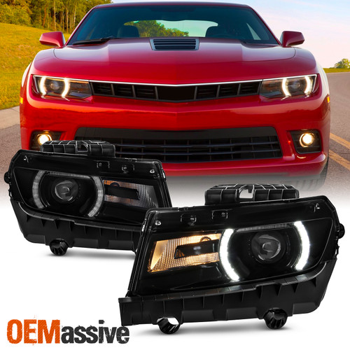For 2014-2015 Chevy Camaro LS LT SS HID Projector Black Headlight w/LED DRL Pair