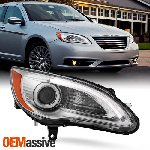 For 2011-2014 Chrysler 200 Halogen Projector Chrome HeadLamp Passenger w/LED DRL