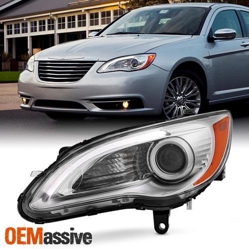 For 2011-2014 Chrysler 200 Halogen Projector Chrome Headlight Driver w/ LED DRL