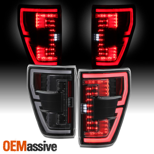 For 2021-2023 Ford F150 LED DRL Halogen Type Black Tail Lights w/Blind Spot Hole