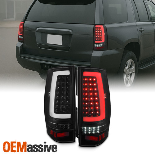 For 07-14 Chevy Suburban Tahoe GMC Yukon Full LED C-Tube DRL Black Tail Lights