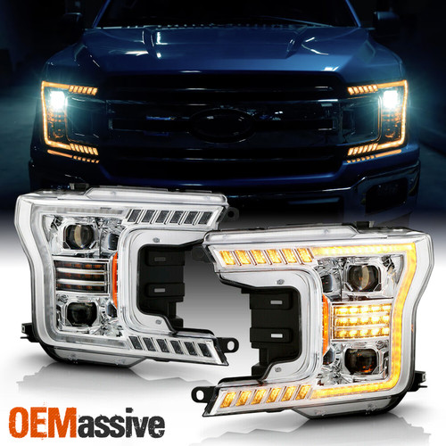 For 2018-2020 Ford F150 Amber DRL Sequential Signal Full-LED Projector HeadLight