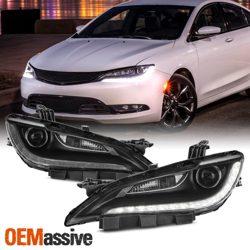 For 15-17 Chrysler 200 HID w/ LED DRL Chrome Trim Projector Headlights Assembly