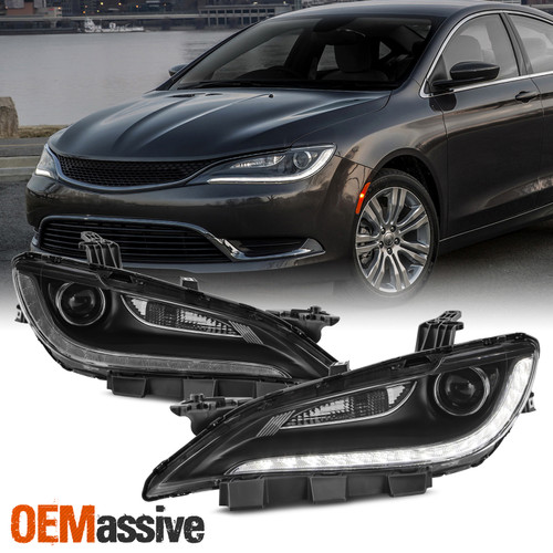 For 15-17 Chrysler 200 HID w/ LED DRL Black Trim Projector Headlights Assembly