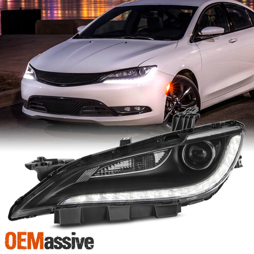 For 2015-2017 Chrysler 200 Halogen Projector Chrome Headlight Driver w/ LED DRL