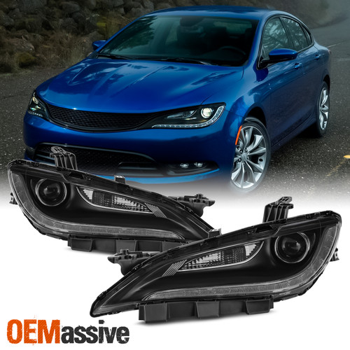 For 2015-2017 Chrysler 200 [Halogen Type] Projector Headlights Pair w/o LED DRL