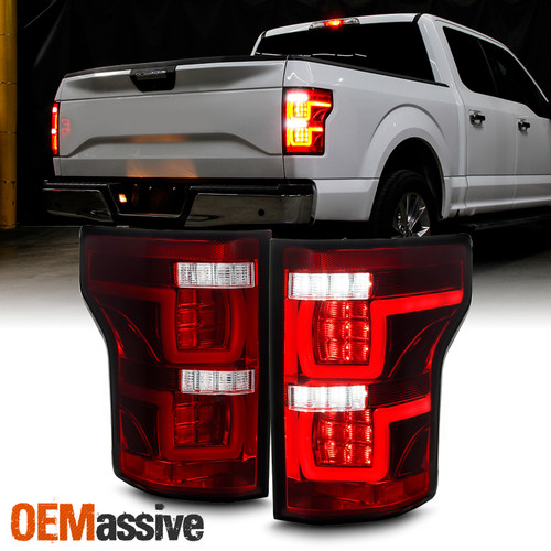 For 15-20 Ford F150 [Dual U-LED Tube] Tail Light Rear Brake Lamp Dark Red Lens