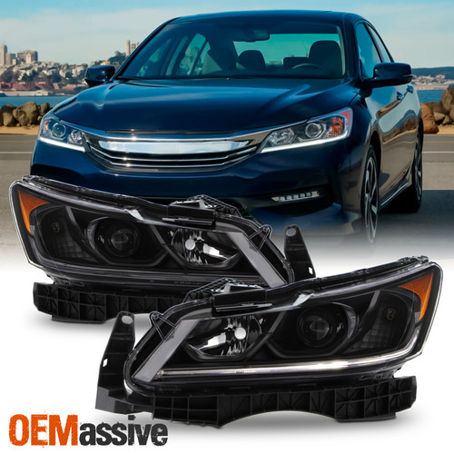 For 2016-2017 Honda Accord EX EX-L SE Sport LED DRL Projector Black Headlights