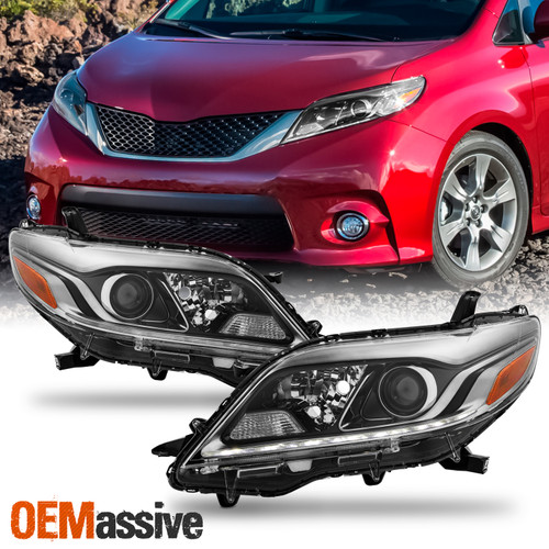 For 2015-2019 Toyota Sienna SE Halogen Projector Chrome Headlight Pair w/LED DRL