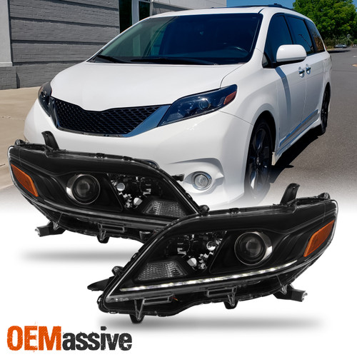 For 2015-2020 Toyota Sienna SE XLE Projector Black Headlights Pair w/ LED DRL