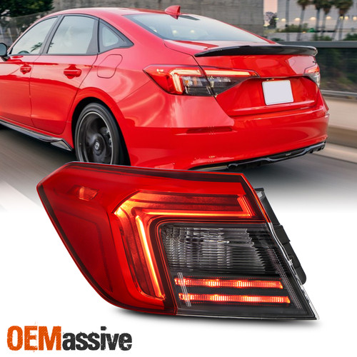 For 2022-2025 Honda Civic Sedan LED Brake Red Clear Tail Light Outer Driver Left